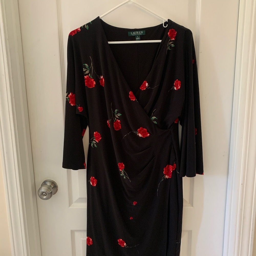 Black Dress with Red Floral Print